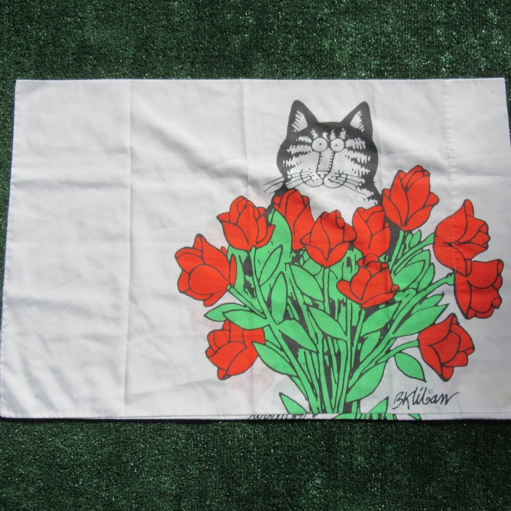 Vintage B Kliban Cat w/ Roses Standard Pillowcase Pillow Case